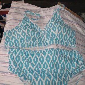 Source Unknown Blue and White Swim Set